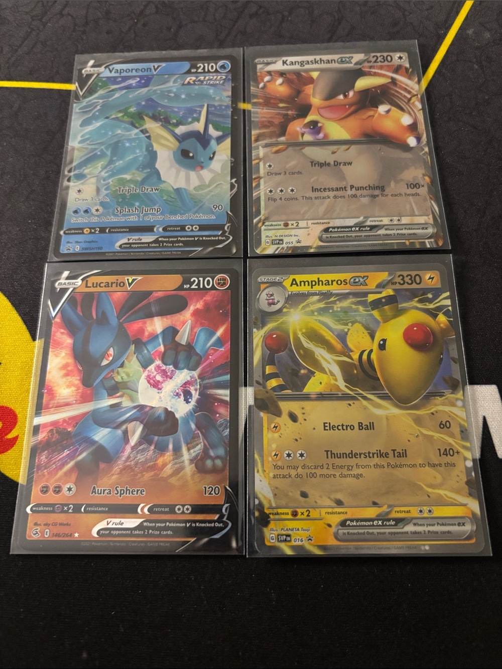 Pokémon EX/V Holo Card Lot — Vaporeon V, Kangaskhan EX, Lucario V, Ampharos EX